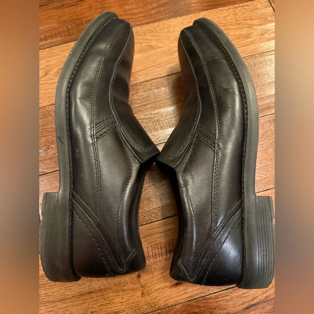 Rockport Dress Shoes Men Sz 12 Black Leather Block Heel Round Toe Slip-on A13019